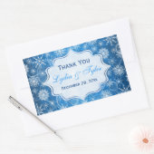 ブルーとホワイトの雪片結婚式の引き出物シール 長方形シール (封筒)