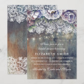 ブルーとマロンのクラシカルな花のブライズシャワー 招待状 (正面/裏面)