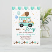 ブルーとミントのアイスクリームトラックの誕生日パーティー 招待状 (スタンド正面)