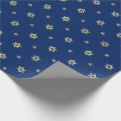 ブルーとメタリックの金ゴールドスターとスノーフレーク ラッピングペーパー (角)