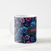 ブルーとモーヴの花柄 コーヒーマグカップ (正面左)