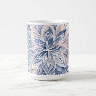ブルーとライトピンクの水彩花曼荼羅 コーヒーマグカップ