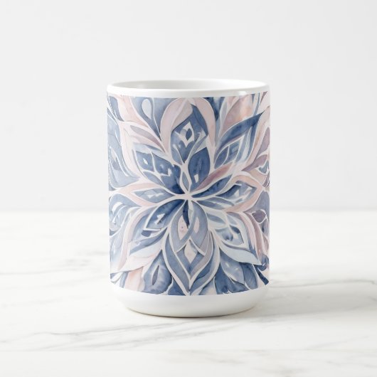 ブルーとライトピンクの水彩花曼荼羅 コーヒーマグカップ (中央)