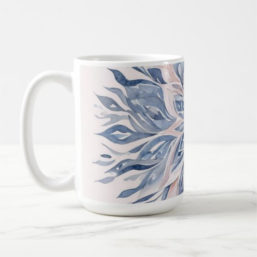 ブルーとライトピンクの水彩花曼荼羅 コーヒーマグカップ (左)