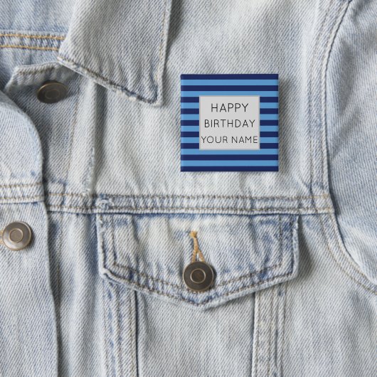 ブルーとライトブルーのストライプのハッピーバースデー 缶バッジ (インサイチュ)