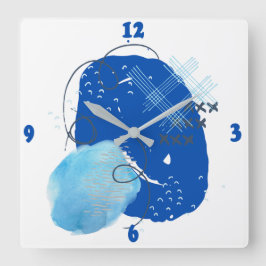 ブルーとライトブルーの北抽象芸術 スクエア壁時計