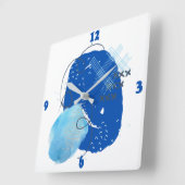 ブルーとライトブルーの北抽象芸術 スクエア壁時計 (傾斜)