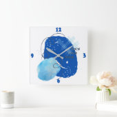 ブルーとライトブルーの北抽象芸術 スクエア壁時計 (ホーム)