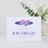 ブルーとラベンダー結婚のフラワーガールカード 招待状 (スタンド正面)
