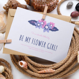 ブルーとラベンダー結婚のフラワーガールカード 招待状