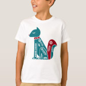 ブルーとレッドヴィンテージ北欧リス Tシャツ (正面)