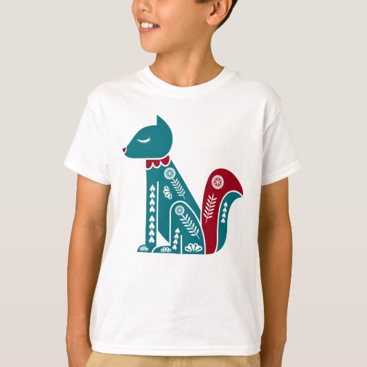 ブルーとレッドヴィンテージ北欧リス Tシャツ (正面)