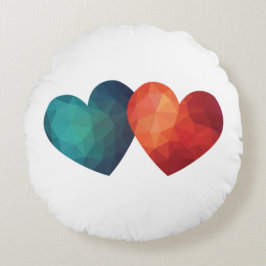 ブルーと赤いハートペアモダンのハイテクデザイン ラウンドクッション