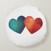 ブルーと赤いハートペアモダンのハイテクデザイン ラウンドクッション (裏面)