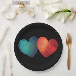 ブルーと赤いハートペアモダンのハイテク未来的 ペーパープレート