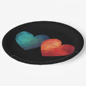 ブルーと赤いハートペアモダンのハイテク未来的 ペーパープレート (アングル)