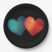 ブルーと赤いハートペアモダンのハイテク未来的 ペーパープレート (正面)