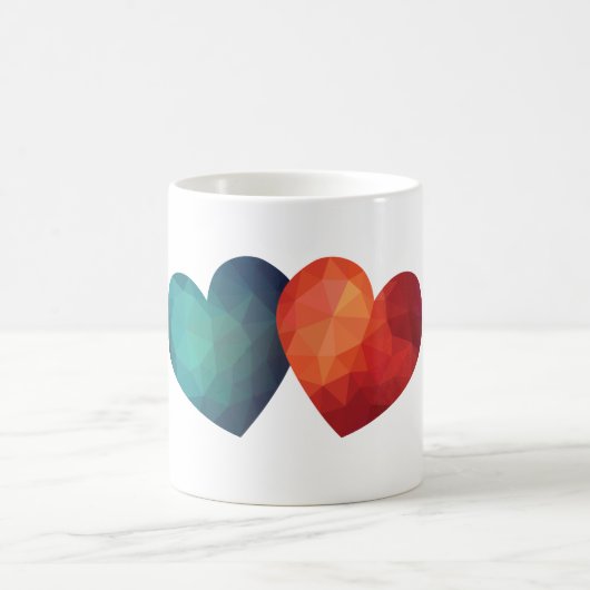 ブルーと赤いハートペアモダンハイテク コーヒーマグカップ (中央)
