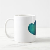 ブルーと赤いハートペアモダンハイテク コーヒーマグカップ (左)