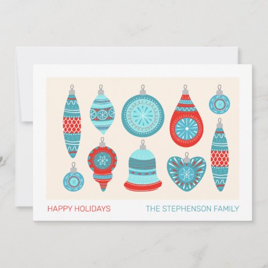 ブルーと赤スウェーデンオーナメントホリデーカード 招待状 (正面)