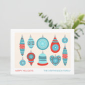 ブルーと赤スウェーデンオーナメントホリデーカード 招待状 (スタンド正面)