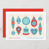 ブルーと赤スウェーデンオーナメントホリデーカード 招待状 (正面/裏面)