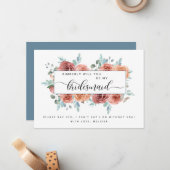 ブルーと赤面ピンクのフローラは私の花嫁カードになる ノートカード (正面/裏面インサイチュ)