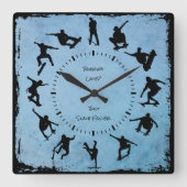 ブルーと転がタイムスケーターのベッドルームクロック スクエア壁時計 (正面)