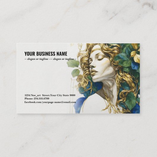 ブルーと金ゴールドのエメラルドの夢:シルエットの女性 名刺 (裏面)