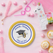 ブルーと金ゴールドの卒業キャップとタッセル |カスタム ペーパープレート (パーティー)