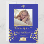 ブルーと金ゴールドの卒業招待状 招待状 (正面)