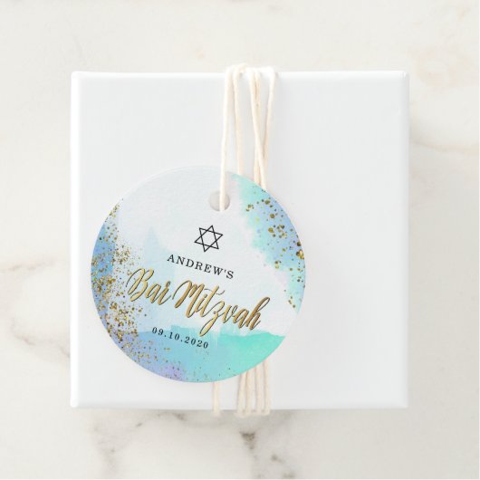 ブルーと金ゴールドの水色のスターのデイビッドバー(ユダヤ教の)バル・ミツバー フェイバータグ (インサイチュ)