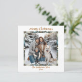 ブルーと金ゴールドの雪片ファミリーフォトクリスマス シーズンカード (スタンド正面)