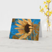 ブルーと金ゴールドひまわりデザイン カード (黄色い花)