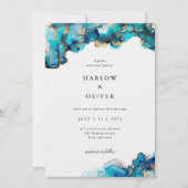 ブルーと金ゴールドアゲートウェディング招待 招待状 (正面)