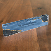 ブルーと金ゴールドアゲートゲードエレガントプロフェッショナル デスクネームプレート (側面)