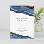 ブルーと金ゴールドアゲートゲード縁ど誕生日 招待状 (スタンド正面)