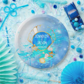 ブルーと金ゴールドアンダーザシーテーマ紙プレート ペーパープレート (パーティー)