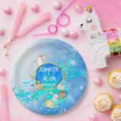 ブルーと金ゴールドアンダーザシーテーマ紙プレート ペーパープレート (パーティー)