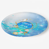 ブルーと金ゴールドアンダーザシーテーマ紙プレート ペーパープレート (アングル)