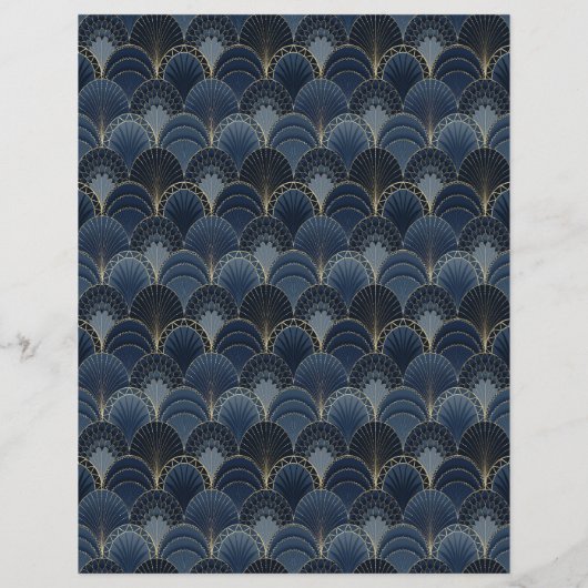 ブルーと金ゴールドアールデコホタテのスクラップブック紙 (裏面)