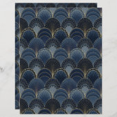 ブルーと金ゴールドアールデコホタテのスクラップブック紙 (正面/裏面)