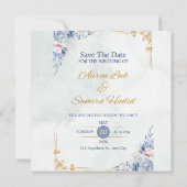 ブルーと金ゴールドエレガントなウェディング招待状 招待状 (裏面)