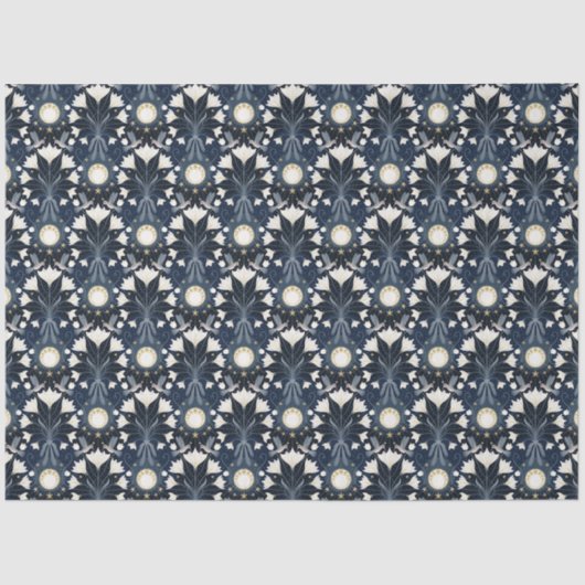 ブルーと金ゴールドエレガントアールヌーボームーンデクページ 薄葉紙 (正面)