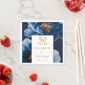 ブルーと金ゴールドエレガントフローラ50周年 スタンダードカクテルナプキン (インサイチュ)