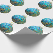 ブルーと金ゴールドオーナメントホワイトラッピング紙 ラッピングペーパー (角)