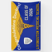 ブルーと金ゴールドカドゥセウス医科学校卒業 横断幕 (縦)