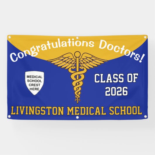 ブルーと金ゴールドカドゥセウス医科学校卒業 横断幕 (横)