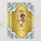 ブルーと金ゴールドキャリッジの民族王子赤ちゃんシャワー 招待状 (正面/裏面)