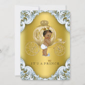 ブルーと金ゴールドキャリッジの民族王子赤ちゃんシャワー 招待状 (正面)